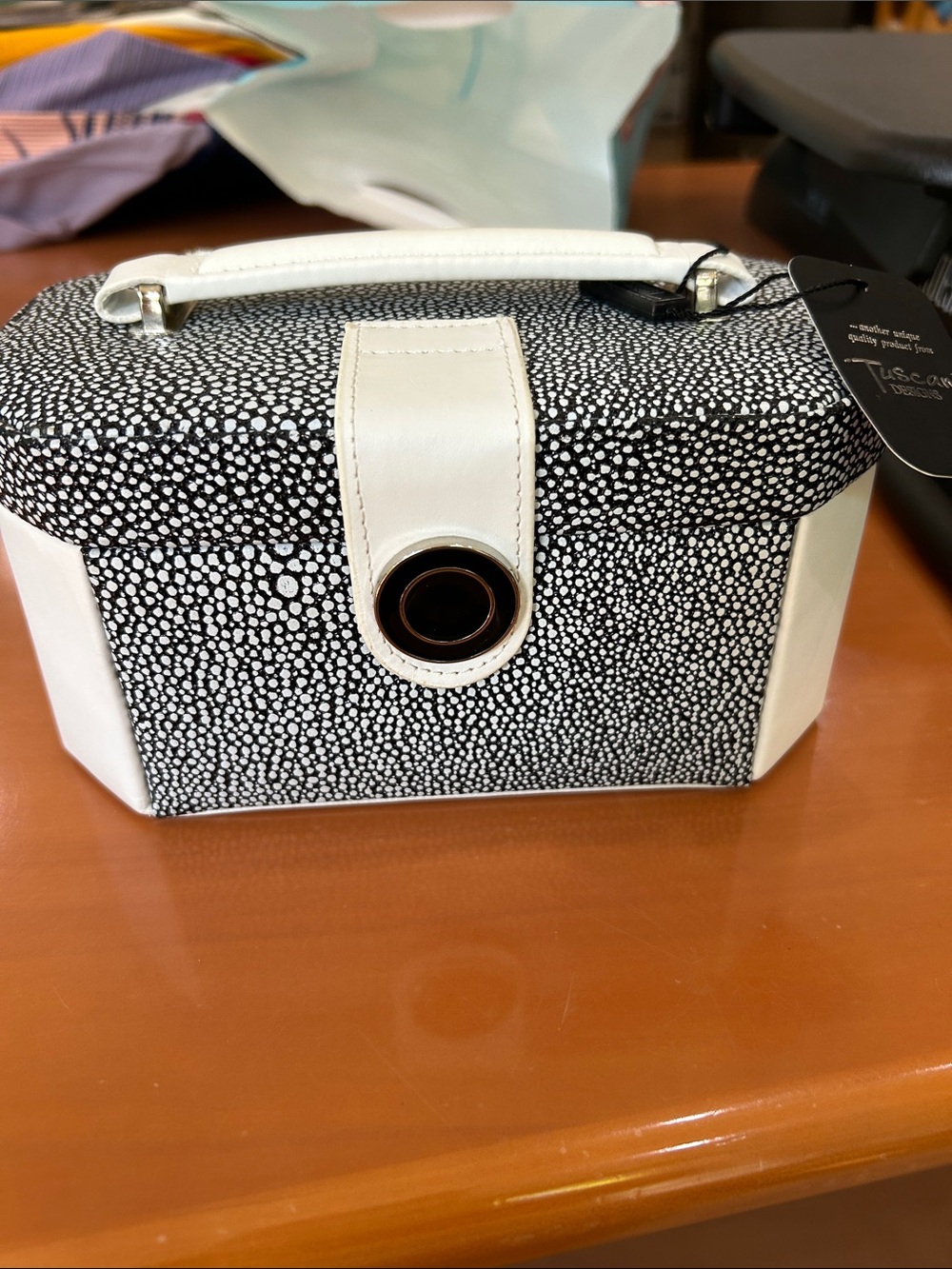 Black & White Patterned Travel Jewelry Case with Top Handle
